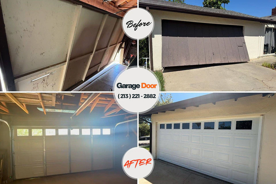 Before and after: garage door repair Sheboygan Falls, WI